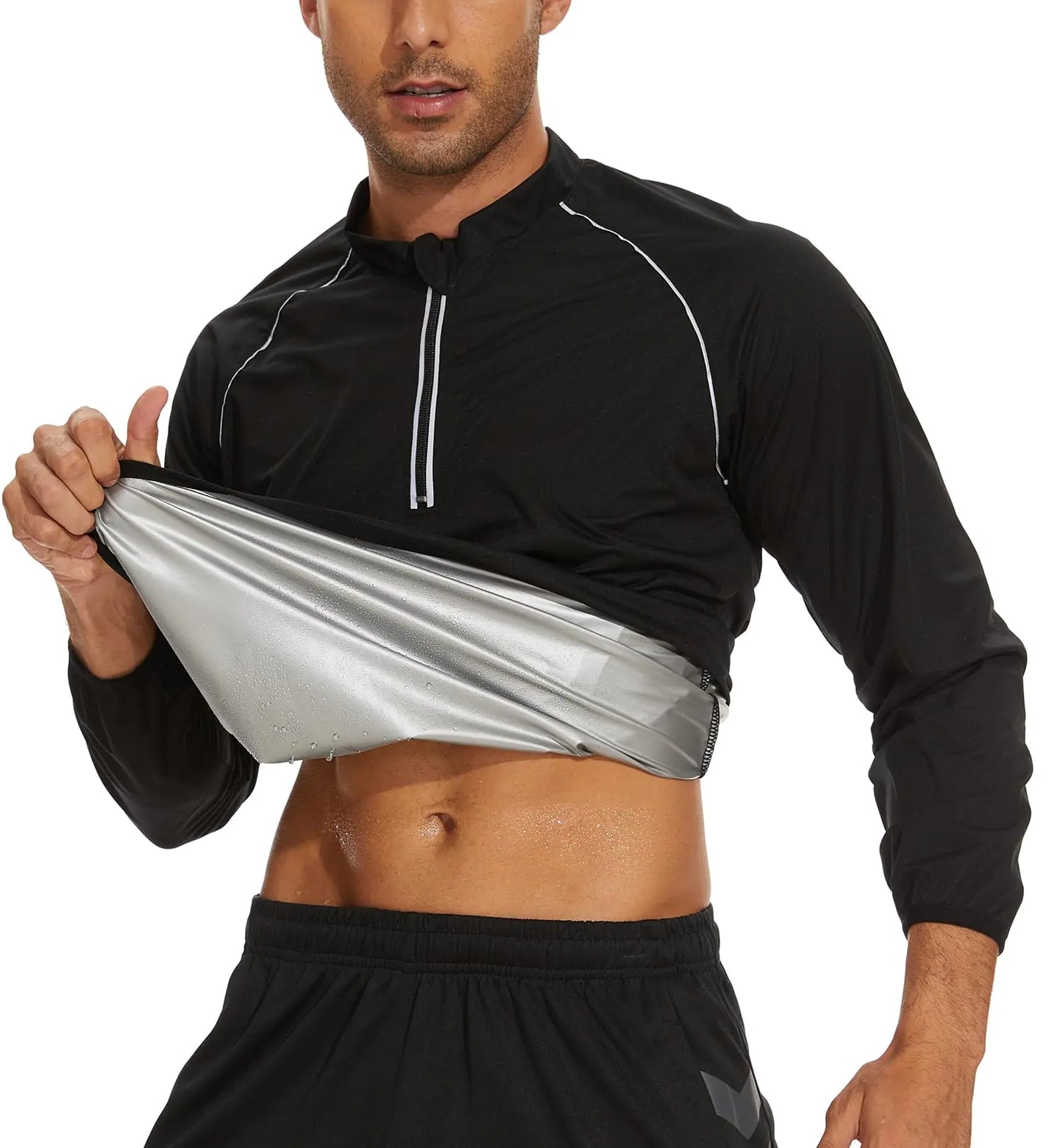 NINGMI Sauna Suit for Men Sauna Jacket Zipper Long Sleeves Sweat Sauna Suits Top Boxing Fitness Workout