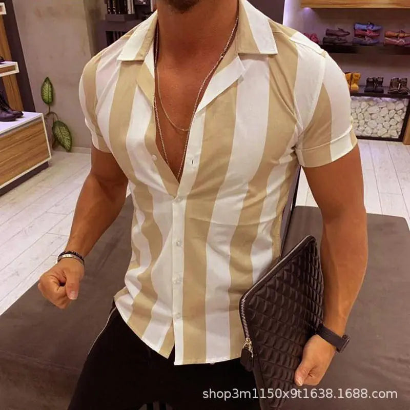 Men's Summer Striped Slim Fit Short Sleeve Shirt