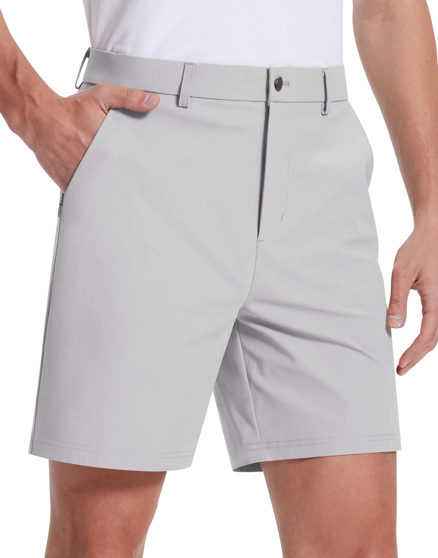 SERAMY Mens Golf Dress Shorts 7 Inch Inseam Stretch Flat Front Shorts with 5 Pockets Quick Dry Lightweight Casual Shorts White 35