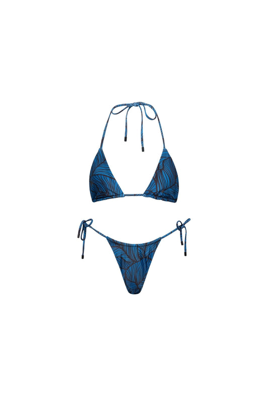 Waikiki Triangle String Bikini Set Blue Leaf