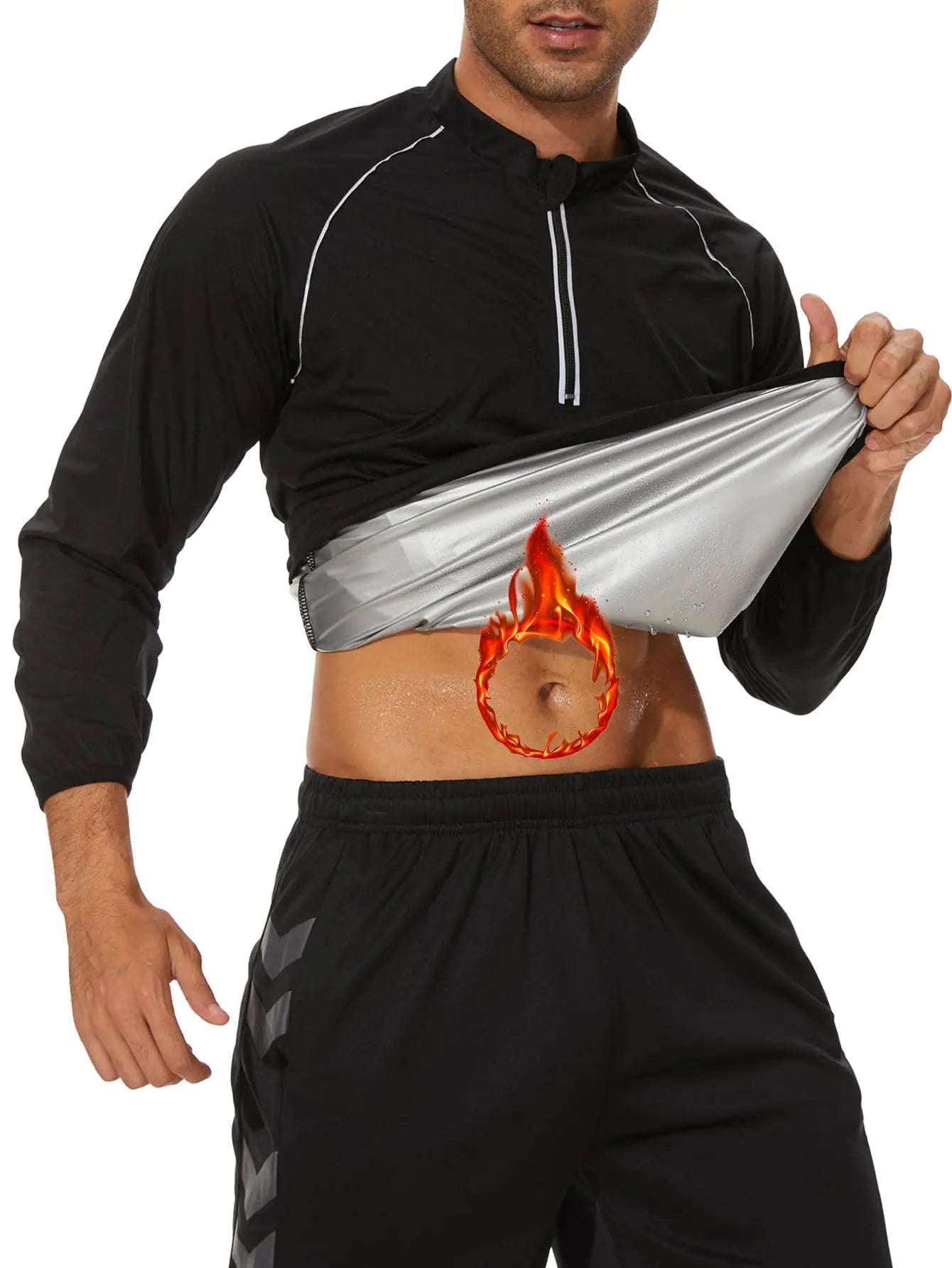 LAZAWG Sauna Suit for Men Slimming Fitness Sweat Suits Long Sleeve Shirt Body Shaper Zipper Top Gym Workout Exercise