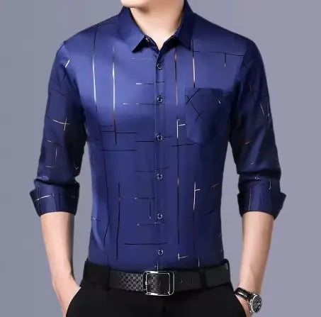 Slim Fit Striped Men's Shirt Dress