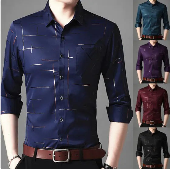 Slim Fit Striped Men's Shirt Dress