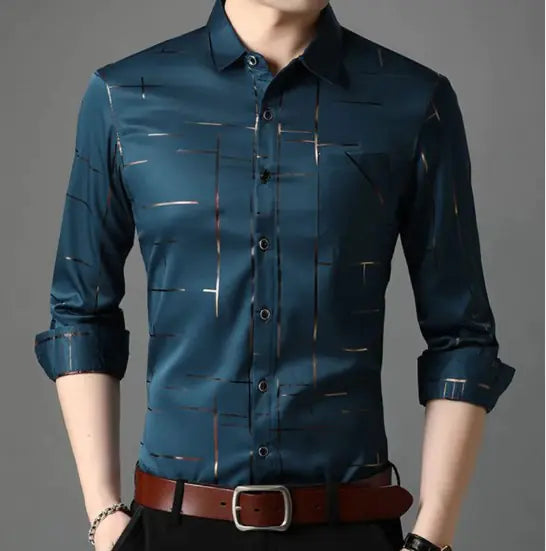 Slim Fit Striped Men's Shirt Dress